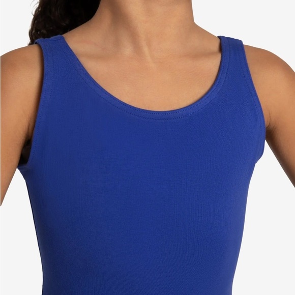 NWT Capezio Girls Royal Blue Tank Leotard With High Neck and Ballet Legline - Picture 4 of 5